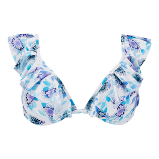 Women Underwire Printed - Women Halter Bikini Top Flash Flowers, Purple blue front view
