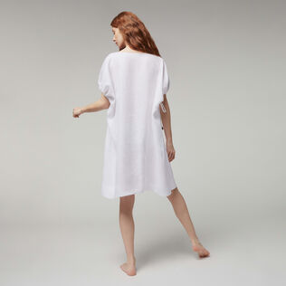 Robe carrée femme en lin blanc- Vilebrequin x Angelo Tarlazzi Blanc vue portée de dos