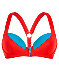 Damen Bügel-Bikini Uni - Bügel-Bikinioberteil mit Kontrasten für Damen – Vilebrequin x JCC+ – Limitierte Serie, Red polish Vorderansicht