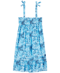 Flowers Tie & Dye Kleid aus Baumwolle für Mädchen Marineblau Vorderansicht