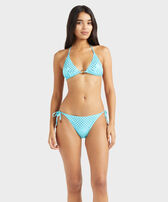 Women Side Tie Bikini Bottom Relief Sparkling Disco green 正面穿戴视图