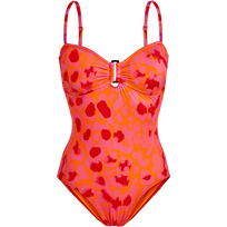 Women One-piece Swimsuit New Leopard Apricot front view