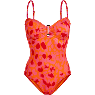 Women One-piece Swimsuit New Leopard Apricot front view