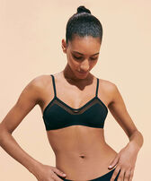 Top bikini donna effetto trasparente Nero vista frontale indossata