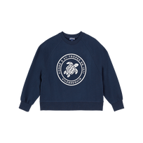 Sweatshirt mit Rundhalsausschnitt aus Bio-Baumwolle mit Logo für Jungen Marineblau Vorderansicht
