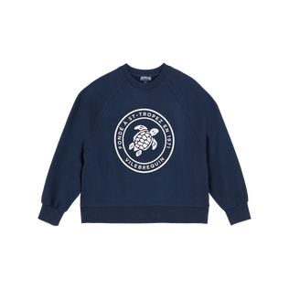 Sweatshirt mit Rundhalsausschnitt aus Bio-Baumwolle mit Logo für Jungen Marineblau Vorderansicht