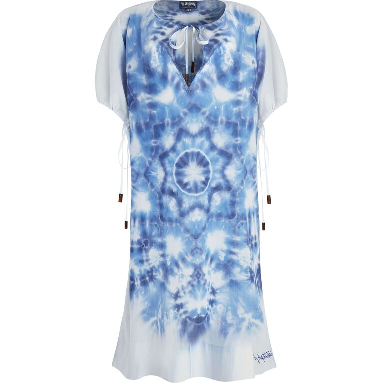 Women Organic Cotton Voile Square Dress Tie & Dye- Vilebrequin X Angelo Tarlazzi - Layrie - Blue - Size M/L - Vilebrequin