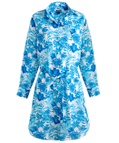 Chemisier donna in voile di cotone Tahiti Flowers Bianco vista frontale