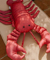 Cojín rojo en forma de langosta con estampado Crabs And Lobsters Amapola vista frontal desgastada