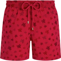 Men Swim Shorts Embroidered Ronde des Tortues - Limited Edition Gooseberry red front view