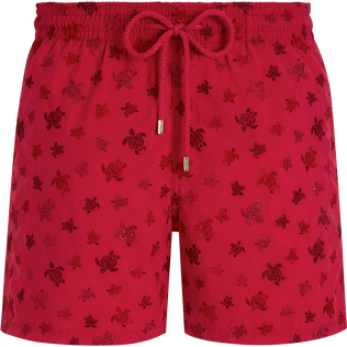 Men Swim Shorts Embroidered Ronde des Tortues - Limited Edition Gooseberry red front view