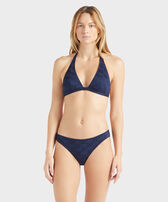 Women Halter Bikini Top Jacquard Turtle Monogram Navy front worn view