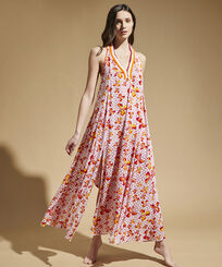 Women Long Dress Iris Lace- Vilebrequin x Poupette St Barth Shocking pink front worn view
