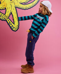 Boys Cotton Jogger Pants Solid Navy front worn view