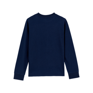 Camiseta de manga larga en algodón orgánico con logotipo para niño Azul marino vista trasera