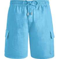 Bermudas tipo cargo en lino de color liso para hombre Santorini vista frontal