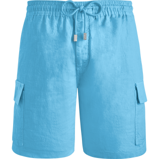 Bermudas tipo cargo en lino de color liso para hombre Santorini vista frontal