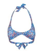 Haut de maillot de bain décolleté arrondi femme Carapaces Multicolores Bleu de mer vue de face