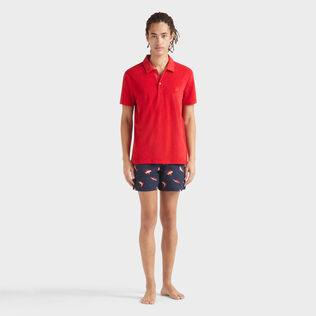 Polo en coton éponge organique homme uni Lipstick vue portée de face