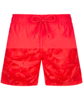 Boys Swim Trunks Water-reactive Crabs & Schrimps Poppy red front view