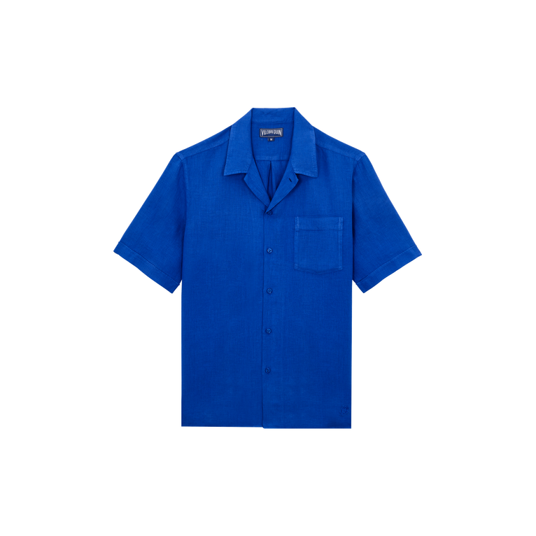 Vilebrequin Men Bowling Linen Shirt Solid - Charli - Blue - Size S