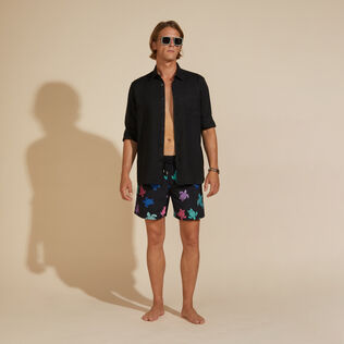 Camicia uomo in lino tinta unita Nero dettagli vista 1