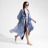 Women Silk Kimono Isadora Fish White front view