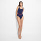 Bañador de una sola pieza de color liso para mujer de Vilebrequin x Inès de la Fressange Azul marino vista frontal desgastada