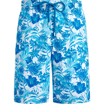 Pantaloncini mare uomo lunghi elasticizzati Tahiti Flowers Bianco vista frontale