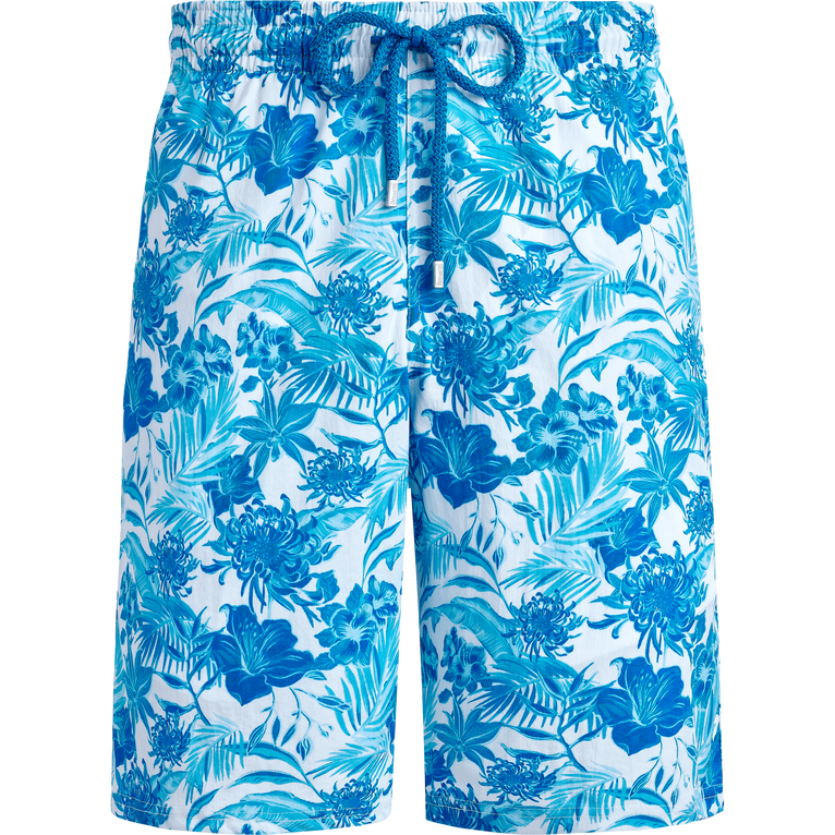Pantaloncini Mare Uomo Lunghi Elasticizzati Tahiti Flowers - Costume Da Bagno - Okorise - Bianco
