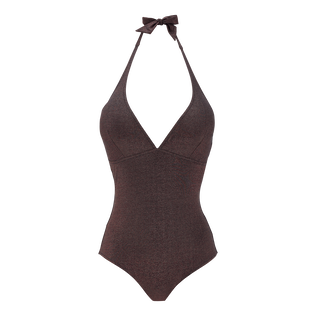 Bañador de una sola pieza anudado alrededor del cuello con estampado Changeant Shiny para mujer Burgundy vista frontal