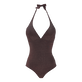 Bañador de una sola pieza anudado alrededor del cuello con estampado Changeant Shiny para mujer Burgundy vista frontal