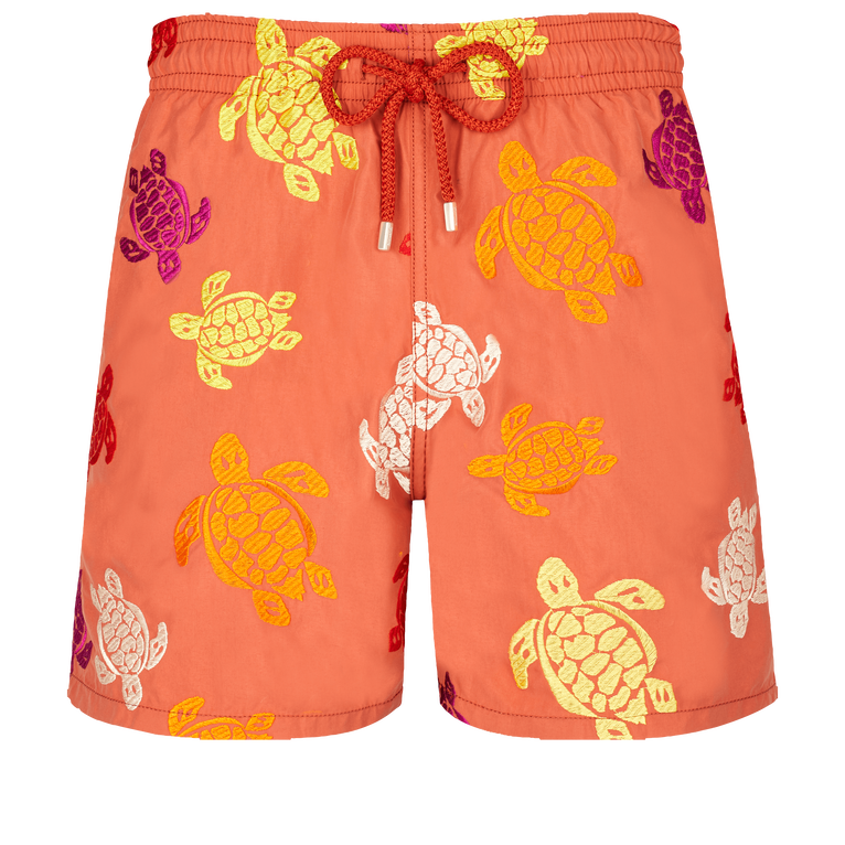 Pantaloncini Mare Uomo Ricamati Ronde Tortues Multicolores - Edizione Limitata - Costume Da Bagno - Mistral - Rosso
