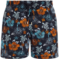 Men Swim Trunks Embroidered Tropical Turtles - Limited Edition Navy front view