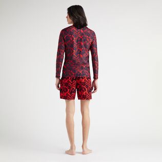 Men Zipped Long Sleeves Rashguard Flowers Poppy red back worn view