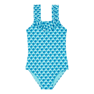Bañador de una sola pieza con estampado Micro Waves para niña Lazulii blue vista frontal