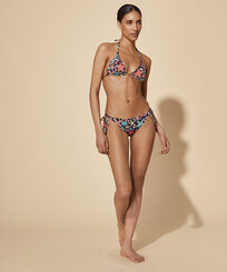 Braguita de bikini con tiras de atado lateral y estampado Holistarfish para mujer Azul marino vista frontal desgastada