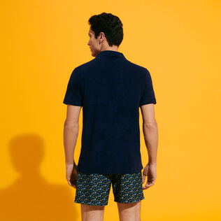 Men Terry Polo Solid Navy back worn view