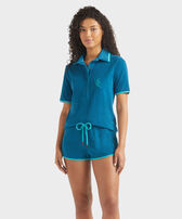 Shorts donna in spugna VBQ Line Peacock vista frontale indossata