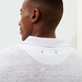 Einfarbiges Polohemd aus Leinenjersey für Herren Weiss Details Ansicht 3