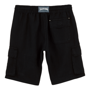 Men Linen Bermuda Shorts Cargo Pockets Black back view