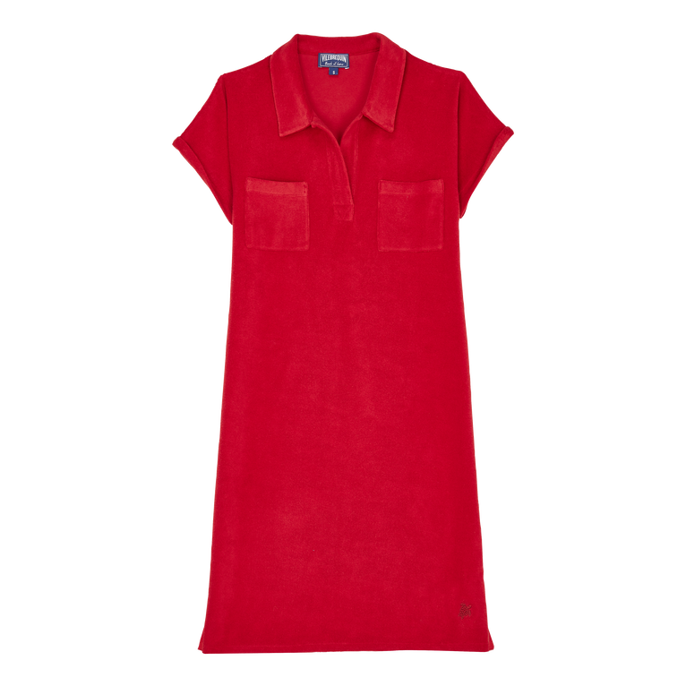 Women Terry Polo Dress Solid - Louve - Red