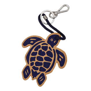 Porte-clés tortue en liège corde marine Bleu marine vue de face