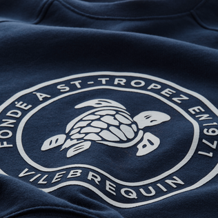 Sweatshirt mit Rundhalsausschnitt aus Bio-Baumwolle mit Logo für Jungen Marineblau Details Ansicht 1