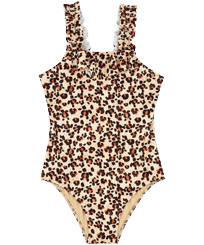 Girls One-piece Swimsuit Turtles Leopard Straw front view