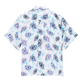Women Linen Short Sleeves Shirt Flash Flowers Purple blue back view