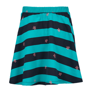 Girls Cotton Skirt Navy Stripes Tropezian green back view