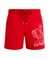 Men Stretch Short Swim Shorts Placed Poulpe Poppy red front view