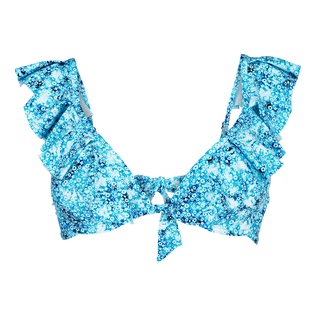 Women Halter Bikini Top Flowers Tie & Dye Marineblau Vorderansicht