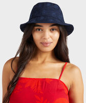 Embroidered Bucket Hat Turtles All Over Navy front worn view
